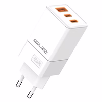 Beline Tinklo įkroviklis 2x USB-C + 1x USB 65W baltas (tik galvutė) PD 3.0 + QC 3.0 BLN3CW65 GaN