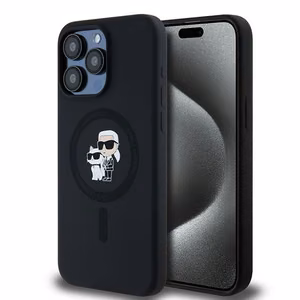 Чехол Karl Lagerfeld для iPhone 15 Pro Max совместимый с MagSafe KLHMP15XSCMKCRHK (Silicone KC Body Ring) чёрный