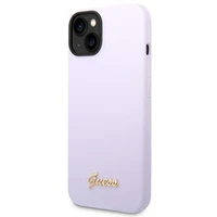Guess GUHCP14SSLSMU iPhone 14 6.1" violetinis silikoninis dėklas telefonui su vintažiniu auksiniu logotipu