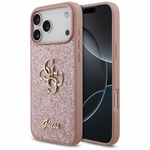 Guess Fixed Glitter Big 4G dėklas, skirtas iPhone 18 Pro Max / 17 Pro Max, rožinis