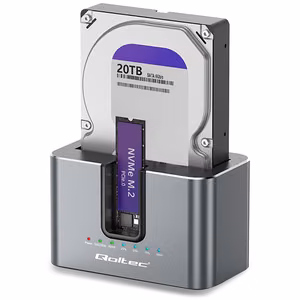 Qoltec 52631 HDD SSD doscking station | SATA | M.2 NVMe | cloning | USB-C | 10Gb/s | 28TB