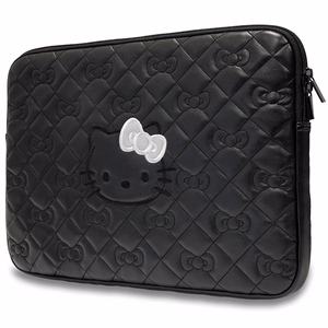 Hello Kitty užtraukiamas PU dygsniuotas dėklas su kaspinais 14" nešiojamam kompiuteriui - juodas