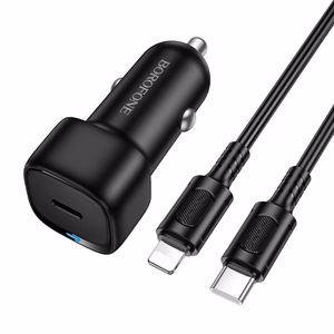 "Borofone" automobilinis įkroviklis BZ34A Cloud - C tipo - PD 20W su C tipo žaibo jungtimi, juodas