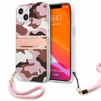 Guess GUHCP13SKCABPI iPhone 13 mini 5.4" rožinis/rožinis kietas dėklas Camo Dirželis Kolekcija