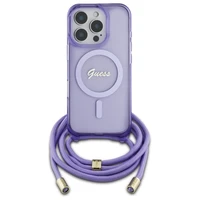 Guess Kryžminis Laidas Užrašas Magnetinis dėklas iPhone 16 Pro - violetinis