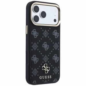 Guess Peony 4G Small Logo MagSafe dėklas, skirtas iPhone 17 Pro Max / 18 Pro Max, juodas