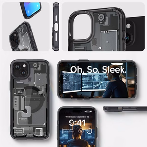 Spigen Ultra Hybrid Mag dėklas su MagSafe iPhone 15 Plus - tamsiai pilkas (Zero One raštas)
