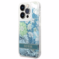 Guess GUHCP14LLFLSN iPhone 14 Pro 6.1 žalias / žalias kietasis dėklas Flower Liquid Glitter