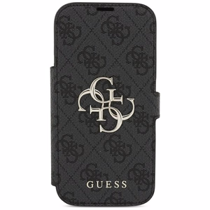 Guess Book 4G Metal Logo atverčiamas dėklas, skirtas iPhone 18 Pro / 17 Pro, juodas