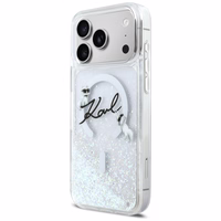 Karl Lagerfeld Liquid Glitter Karl Script Logo MagSafe Dėklas for iPhone 17 Pro Max - Clear