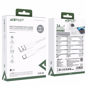USB kabelis Acefast C18-04 USB-A to USB-C 1.2m baltas
