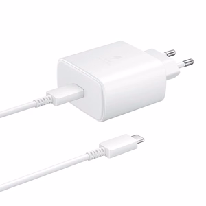 Samsung EP-TA845EWE 45W sieninis įkroviklis su USB-C kabeliu Samsung EP-DW767JWE 45W 1.8m (OOB Bulk - pakaitinė pakuotė) - baltas