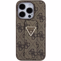 Guess Grip Stand 4G Triangle Strass dėklas telefonui iPhone 15 Pro - rudas