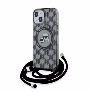 Karl Lagerfeld IML Crossbody Monogram Karl & Choupette Head Magnetinis dėklas iPhone 15 / 14 / 13 - juodas