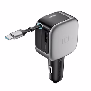 Cuktech CC903P 100W Car Charger with Display and 70cm Retractable USB-C Cable - Gray