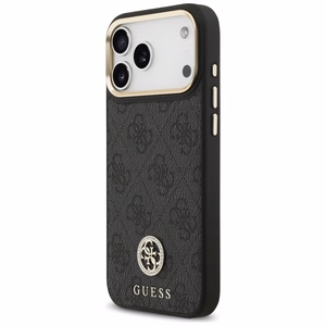 Guess 4G Strass Logo & Big Strap Metal Buttons Magnetinis dėklas iPhone 17 Pro Max - juodas