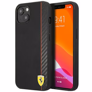 Ferrari FESAXHCP13SBK iPhone 13 mini 5.4" juodas/juodas kietas dėklas On Track Carbon Stripe