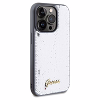 Guess Sequin Script Metal dėklas telefonui iPhone 14 Pro - sidabrinis