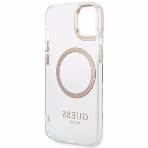 Guess GUHMP14MHTRMD iPhone 14 Plus 6.7 "auksinis / auksinis kietas dėklas Metalinis kontūras Magnetinis