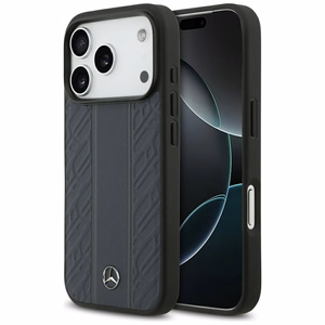 Mercedes Leather Laurel Leaves Stripes MagSafe Case for iPhone 17 Pro - Blue