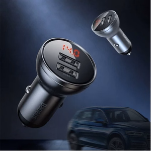 Automobilinis įkroviklis Baseus CCBX-0G pilkas 24W (2xQC3.0 / SU LED VOLTMETRU)