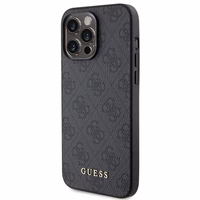 Guess 4G Metal Gold Logo dėklas telefonui iPhone 15 Pro Max - pilka