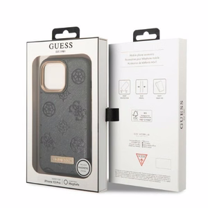 Guess GUHMP13LSAPSTG iPhone 13 Pro / 13 6.1" pilkas/pilkas kietas dėklas telefonui Peony Logo Plate Magnetinis MagSafe