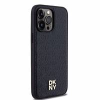 DKNY Odinis raštas su metaliniu logotipu magnetinis dėklas telefonui iPhone 14 Pro - juodas
