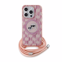 Karl Lagerfeld IML Crossbody Monogram Karl & Choupette Head Magnetinis dėklas iPhone 15 Pro - rožinis