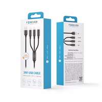 "Forever 3in1" kabelis USB - "Lightning" + USB-C + microUSB 1,2 m 2A juodas