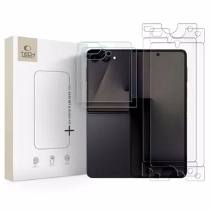 „Tech-Protect“ apsaugų rinkinys, skirtas „Samsung Galaxy Z Flip 7 / 8“: „Glass Fit+“ grūdintas stiklas, 2 vnt., ir „Hydro Flex+“ hidrogelio plėvelė, 2 vnt.