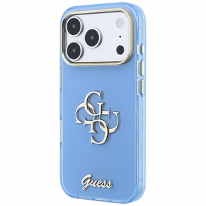 Guess IML 4G Script Metal dėklas, skirtas iPhone 18 Pro Max / 17 Pro Max – šviesiai mėlynas