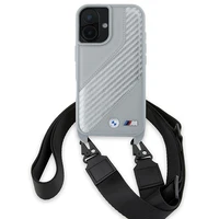 BMW M Edition Carbon Stripe & Strap Dėklas telefonui Apple iPhone 16 - pilkas