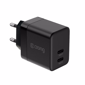 Crong Ultra Compact GaN sieninis įkroviklis, 2 × USB-C, 35 W, PD 3.0, PPS, juodas