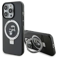 Karl Lagerfeld KLHMP15LHMRSKCK iPhone 15 Pro 6.1" juodas/juodas kietas dėklas su žiediniu stovu Karl&Choupette Magnetinis