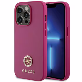 Guess GUHCP15XPS4DGPP iPhone 15 Pro Max 6.7" rožinis/rožinis kietas dėklas Strass Metalinis Logotipas