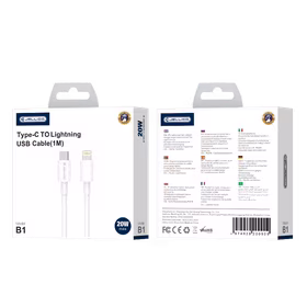 JELLICO laidas B1 USB-C - Lightning PD 20W 1M Baltas