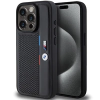 BMW perforuotas trispalvės linijos dėklas telefonui iPhone 15 Pro Max - juodas