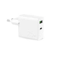 Puro 25W Power Delivery USB-A USB-C sieninis įkroviklis - baltas