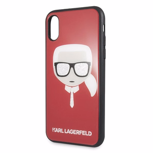 Karl Lagerfeld Ikoninis Blizgantis Karlo Galvos iPhone X / Xs Dėklas - raudona