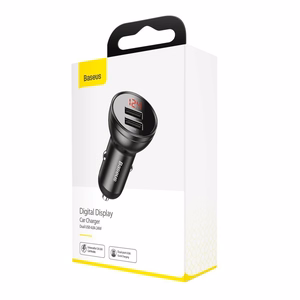Baseus automobilinis įkroviklis su ekranu, 2x USB, 4,8 A, 24 W (pilkas)