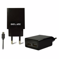 Beline tinklo įkroviklis 2xUSB + microUSB 2A juodas