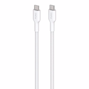 Puro Fabric sustiprintas pintas USB-C–USB-C įkrovimo ir duomenų laidas, 1,2 m, baltas