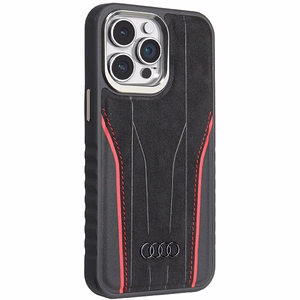 Audi tikro odos dėklas MagSafe iPhone 15 Pro Max - juodas ir raudonas