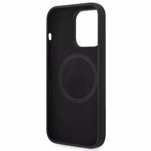 Guess GUHMP14XSBPLK iPhone 14 Pro Max 6.7" juodas/juodas kietas dėklas Silikoninė logotipo plokštelė Magnetinis