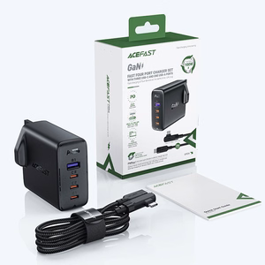 Greitas GaN 100W Power Delivery įkroviklis 3x USB C 1x USB su JK kištuku - juodas