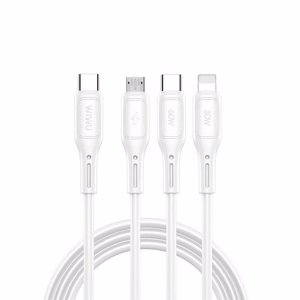 WiWU - Starlink serijos duomenų kabelis Wi-046E 3in1 USB C į USB C, Micro USB, Lightning 60W 1m - baltas