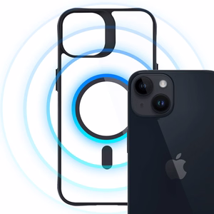 3mk satino šarvo magnetinis dėklas telefonui su MagSafe iPhone 13 / 14 - skaidrus su juodu rėmeliu