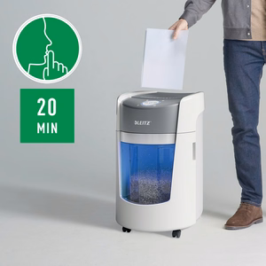 Leitz IQ OptiMax Small Office 350 – P-5 mikrofragmentinis dokumentų naikiklis, 22 l, baltas (83590000)