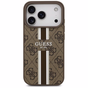 GUESS dėklas telefonui IPHONE 17 Pro, suderinamas su MagSafe GUHMP17LP4RPSW (4G Printed Stripes), rudas